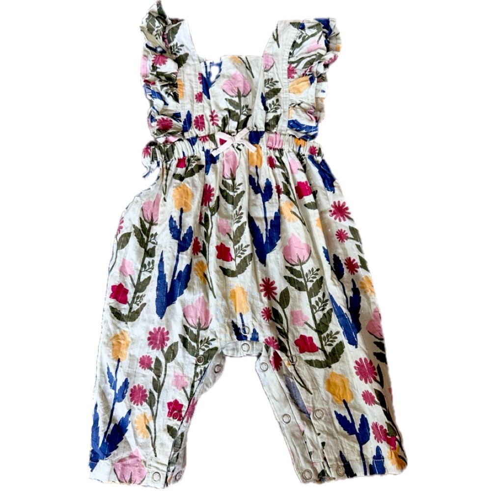 Pink chicken floral romper